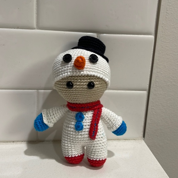 Hand Crafted Other - Handcrafted Doll in Snowman Suit Christmas Holiday Decor Seasonal Crochet